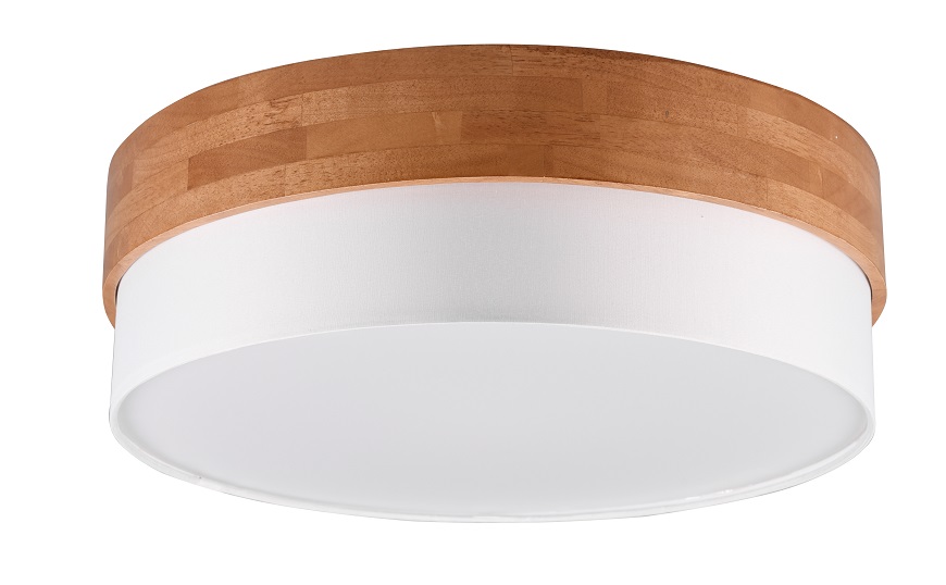 Trio Leuchten 611500301 SEASONS - Stropní dřevěné svítidlo s bílým textilním stínidlem, 3 x E27, Ø 50cm