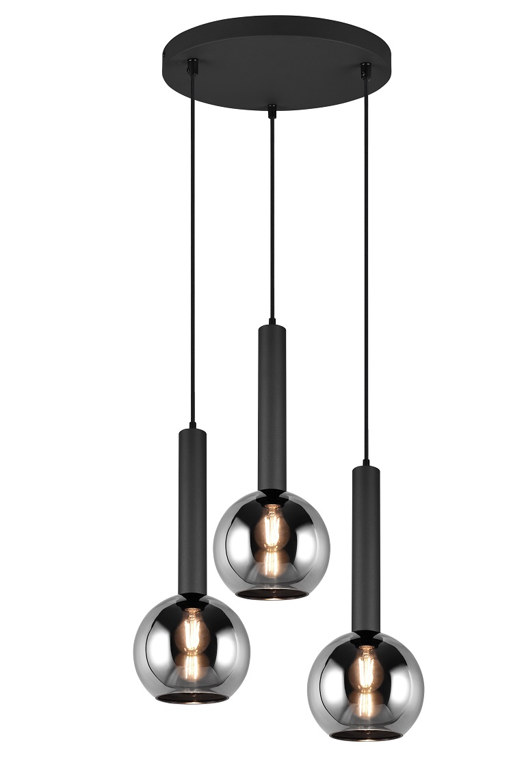 Trio Leuchten 310390332 CLAYTON- Trojramenný lustr s kouřovými stínidly, 3 x E27, Ø 45cm