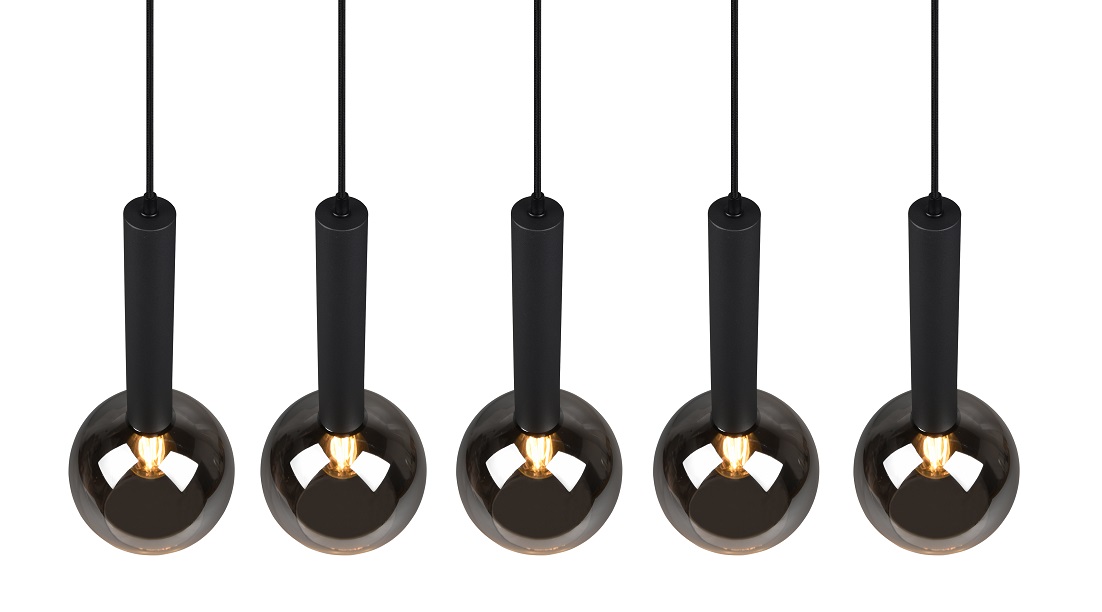 Trio Leuchten 310300532 CLAYTON- Pětiramenný lustr s kouřovými stínidly, 5 x E27, 115cm