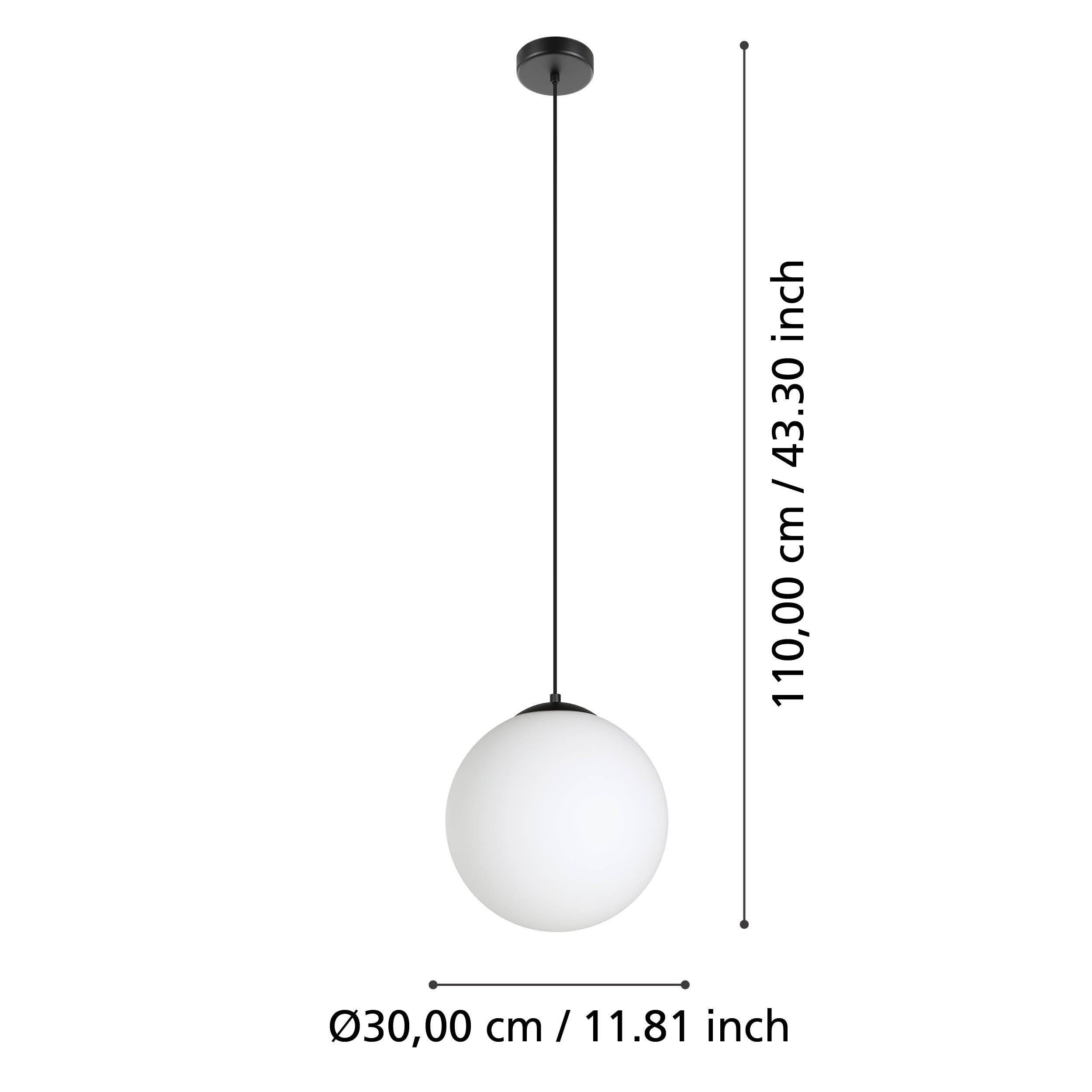 Eglo 900511 RONDO 3 - Závěsný černý lustr kulatý se skleněným stínidlem 1 x E27, Ø 30cm