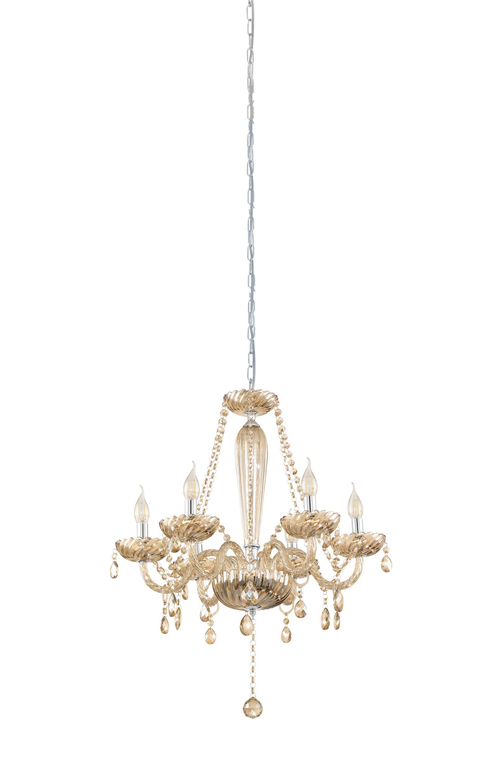 Eglo 39092 BASILANO - Závěsný tradiční lustr v lesklém chromu se skleněnými krystalky, 6 x E14, Ø 72cm