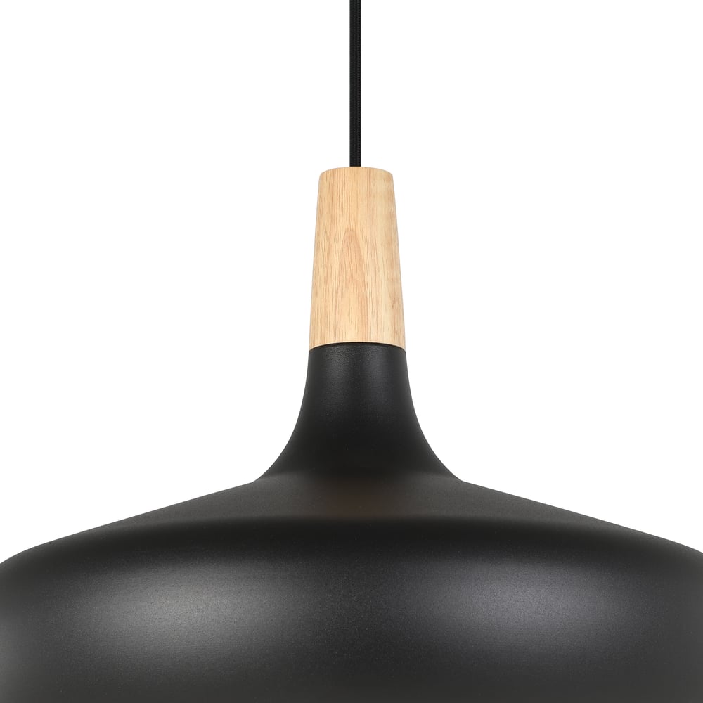 Eglo 900163 SABINAR - Moderní závěsné svítidlo v černé barvě se dřevem, 1 x E27, Ø 40cm
