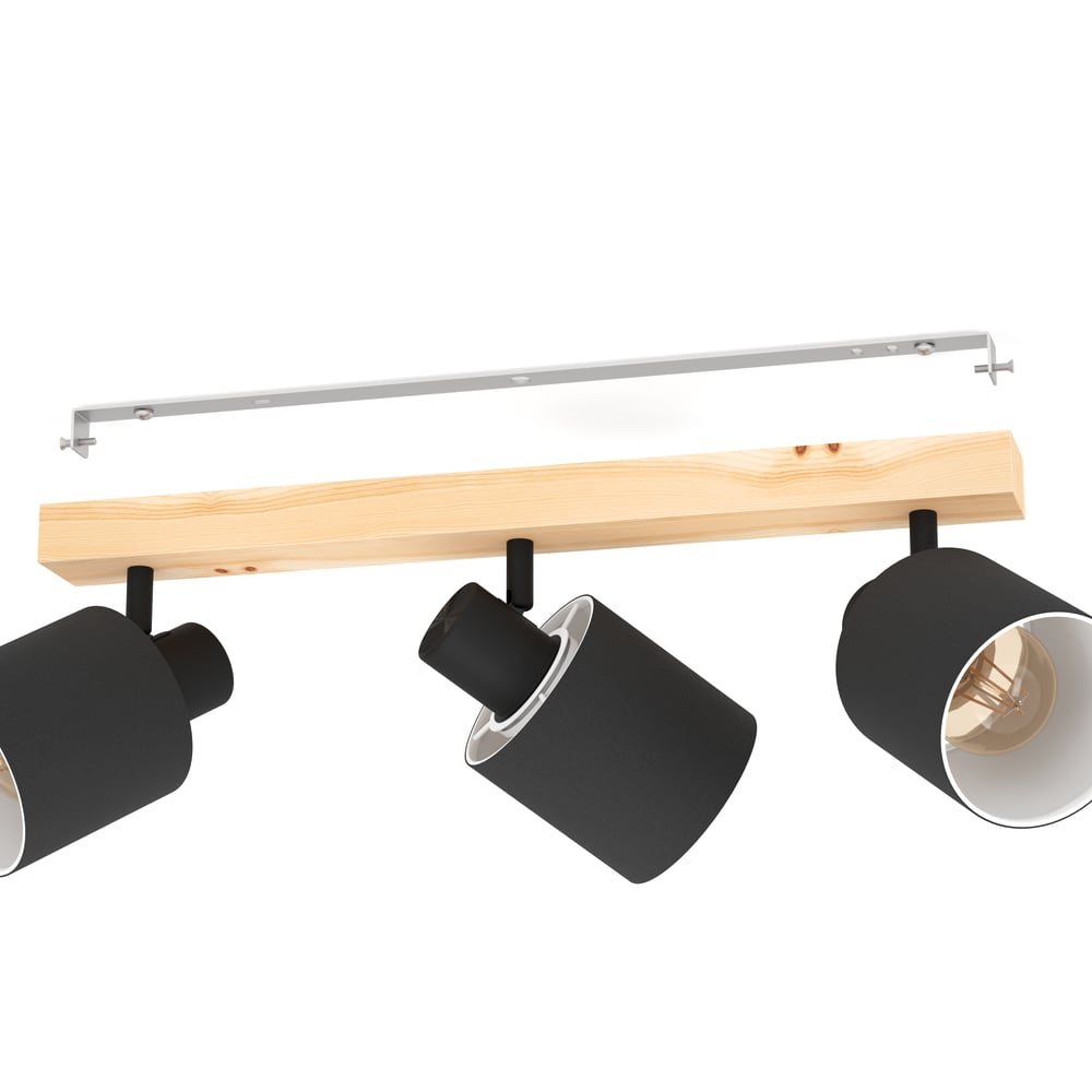 Eglo 99491 BATALLAS - Stropní černá lampa se dřevem, 3 x E27