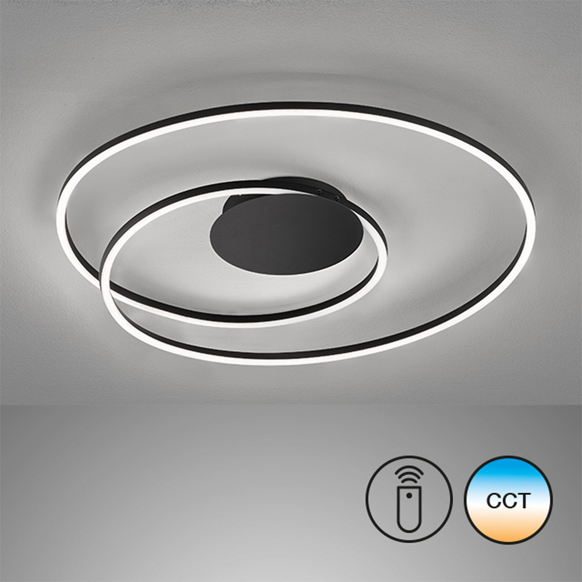 Fischer Honsel 21296 HOLY CCT - Černý LED stropní lustr stmívatelný dálkovým ovladačem, LED 33W, 3900lm, 2700 - 6500K, Ø 49cm