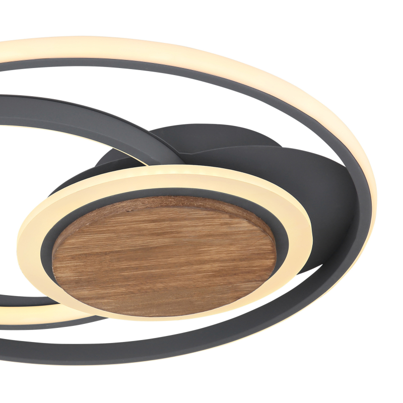 Globo 67256-45 NIRRA - Stropní LED svítidlo v grafitové barvě se dřevem, LED 45W, 3000K, Ø 50cm