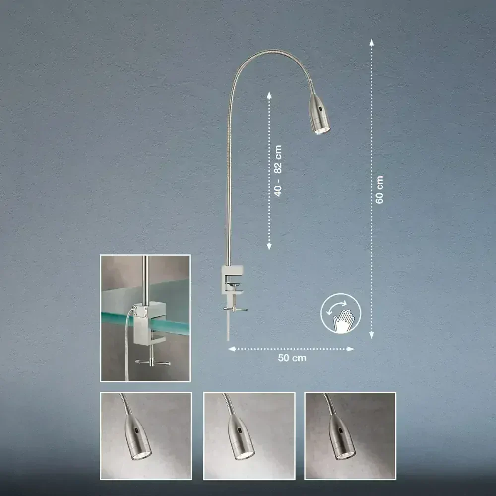 Fischer Honsel 50375 STEN - Stolní LED stříbrná lampa s husím krkem a bezdotykovým stmívačem, LED 5W, 420lm, 3000K