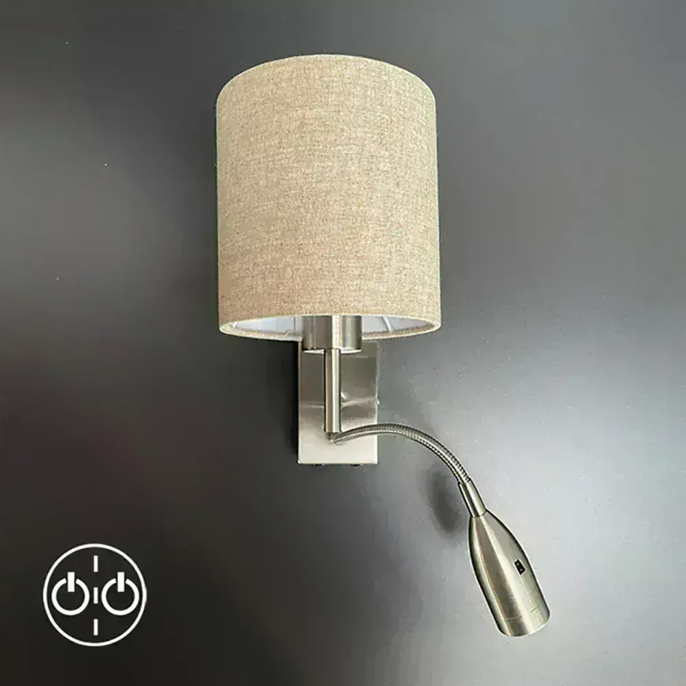 Fischer Honsel 30314 DREAMER - Nástěnná lampička s textilním stínidlem a čtecí bodovkou, 1 x E27 + LED 4W, 2700K, 2x vypínač