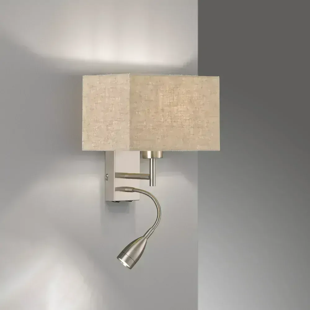 Fischer Honsel 30320 DREAMER - Nástěnná lampička s textilním stínidlem a čtecí bodovkou, 1 x E27 + LED 4W, 2700K, 2x vypínač