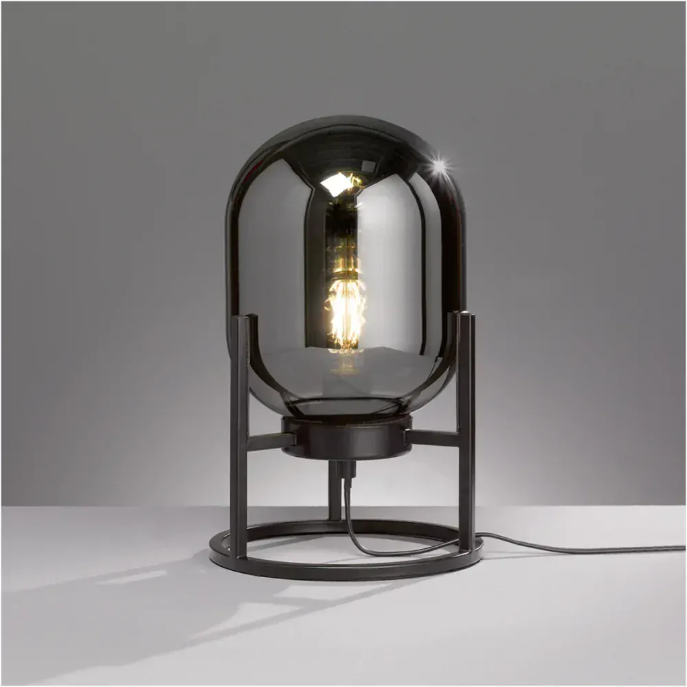 Fischer Honsel 50130 REGI - Stolní lampa v černé barvě s kouřovým sklem, 1 x E27, 34cm