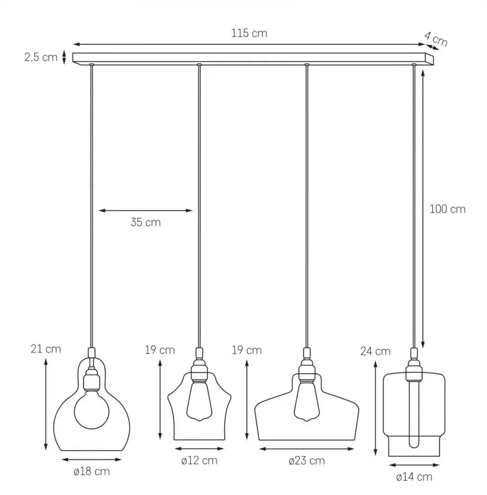 Kaspa 10876405 LONGIS GOLD - Čtyřramenné závěsné svítidlo, čiré sklo, černá, 4 x E27