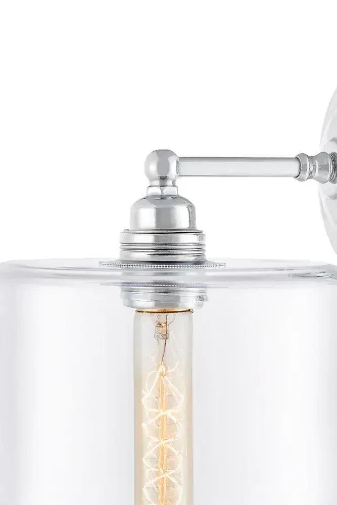 Kaspa 20464109 LONGIS - Nástěnná lampička v lehkém retro stylu v chromové barvě, čiré sklo, 1 x E27, Ø 17cm