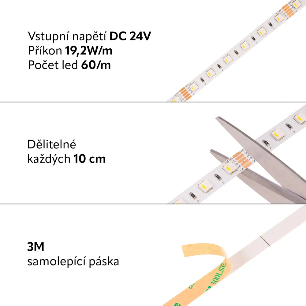 T-LED pásek RGB + denní bílá 4v1, 19,2W/m