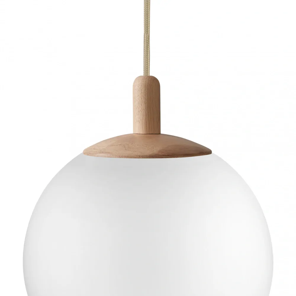 Kaspa 11146119 ALUR WOOD - Závěsné svítidlo s kulatým skleněným stínidlem, dřevěné prvky, 1 x E27, Ø 25cm