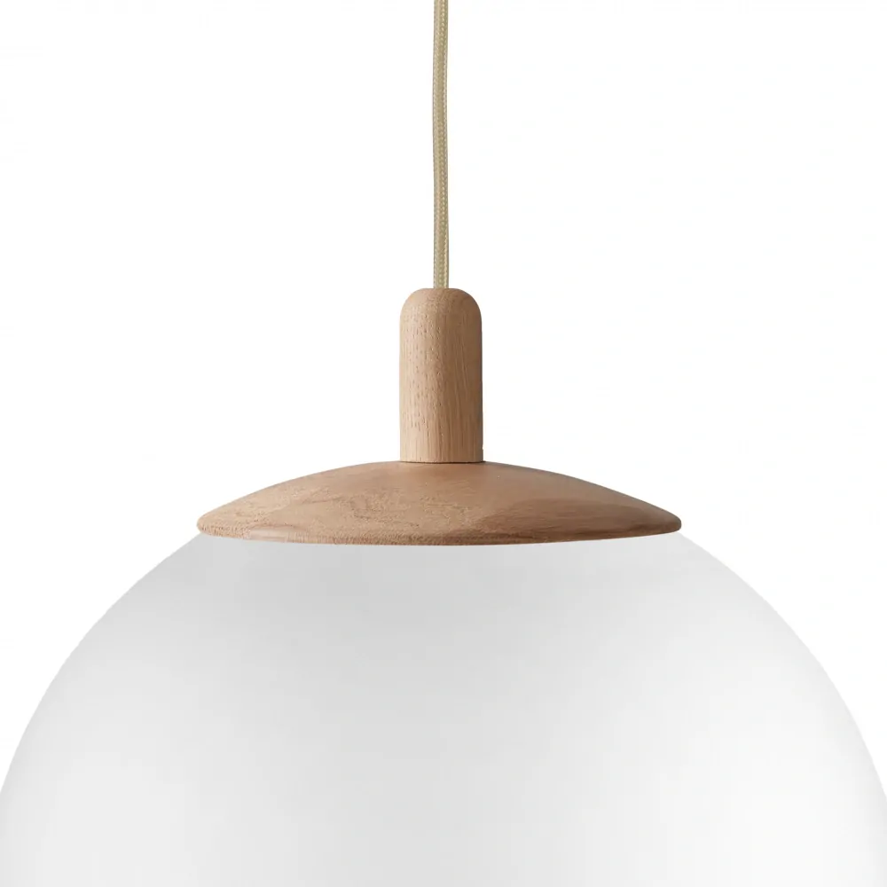 Kaspa 11150119 ALUR WOOD  - Závěsné svítidlo s kulatým skleněným stínidlem, dřevěné prvky, 3 x E27, Ø 40cm