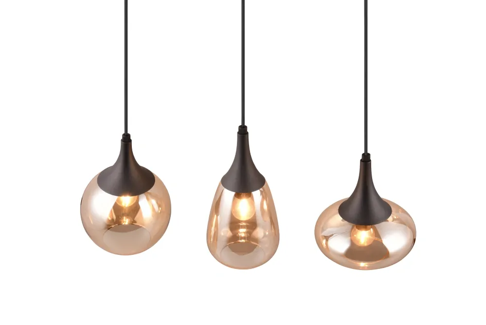 Trio Leuchten 317000313 LUMINA - Závěsné svítidlo s jantarovými stínidly nad jídelní stůl, 3 x E14, šířka 68cm