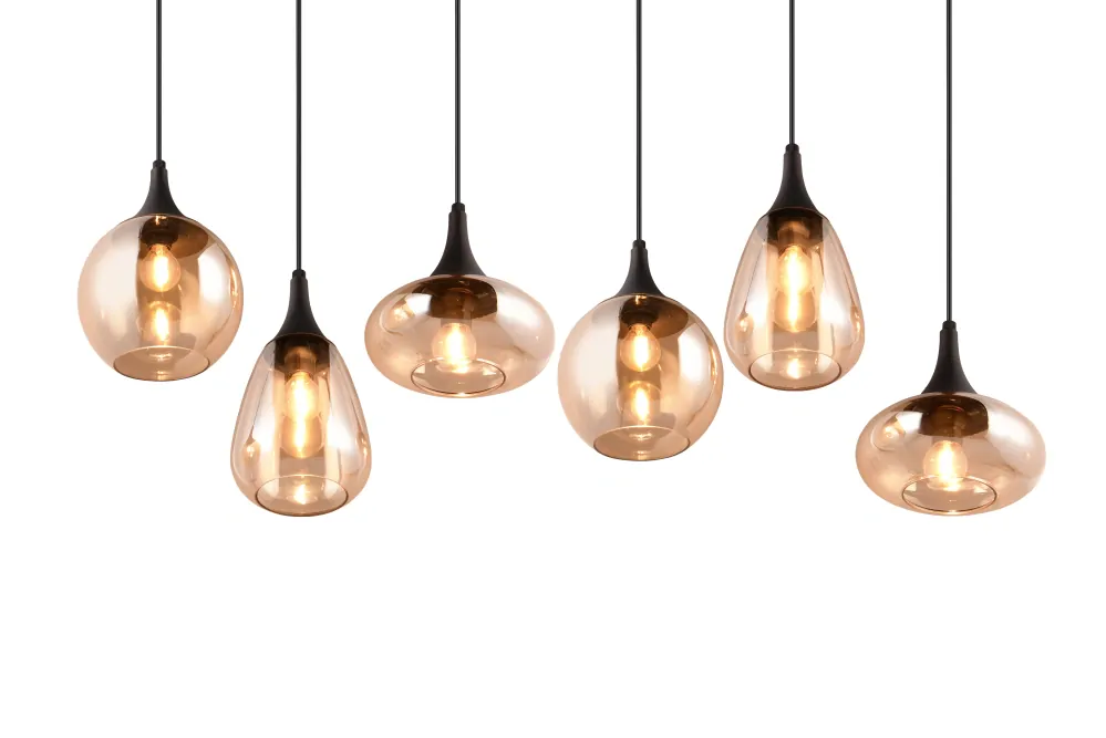 Trio Leuchten 317000613 LUMINA - Závěsné svítidlo s jantarovými stínidly nad jídelní stůl, 6 x E14, šířka 93cm