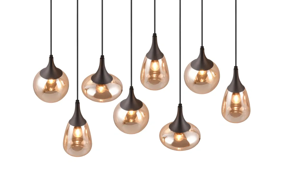 Trio Leuchten 317000813 LUMINA - Závěsné svítidlo s jantarovými stínidly nad jídelní stůl, 8 x E14, šířka 121cm