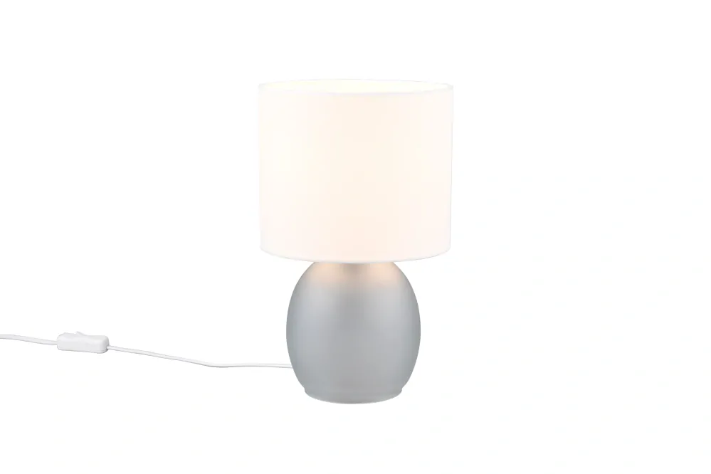 Trio Leuchten 517900111 VELA - Moderní stolní lampa se skleněnou šedou základnou a textilním stínidlem, 1 x E14, výška 29cm