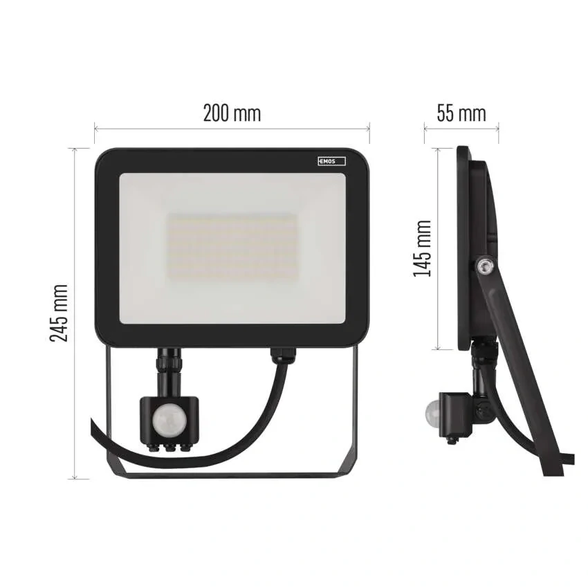 Emos ZS2742 INOVO - LED venkovní reflektor s čidlem v antracitové barvě, 50W, 5500lm, 4000K, IP65