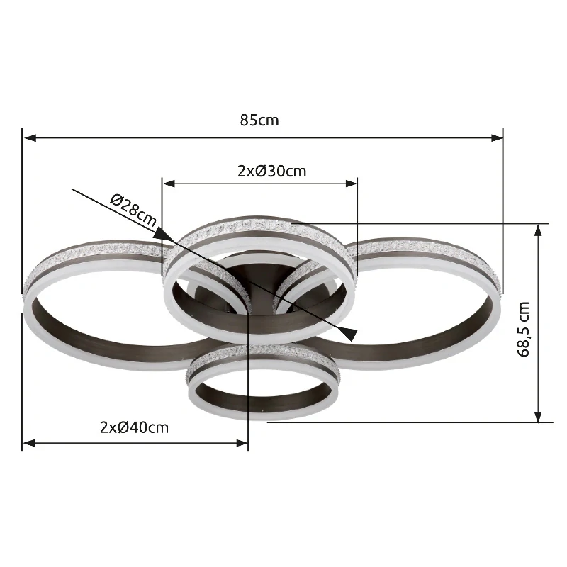 Globo 67314-90 GROUNI - Stmívatelný stropní lustr s krystalky dálkovým ovladačem, LED 90W, 2700 - 6000K, 85 x 68cm