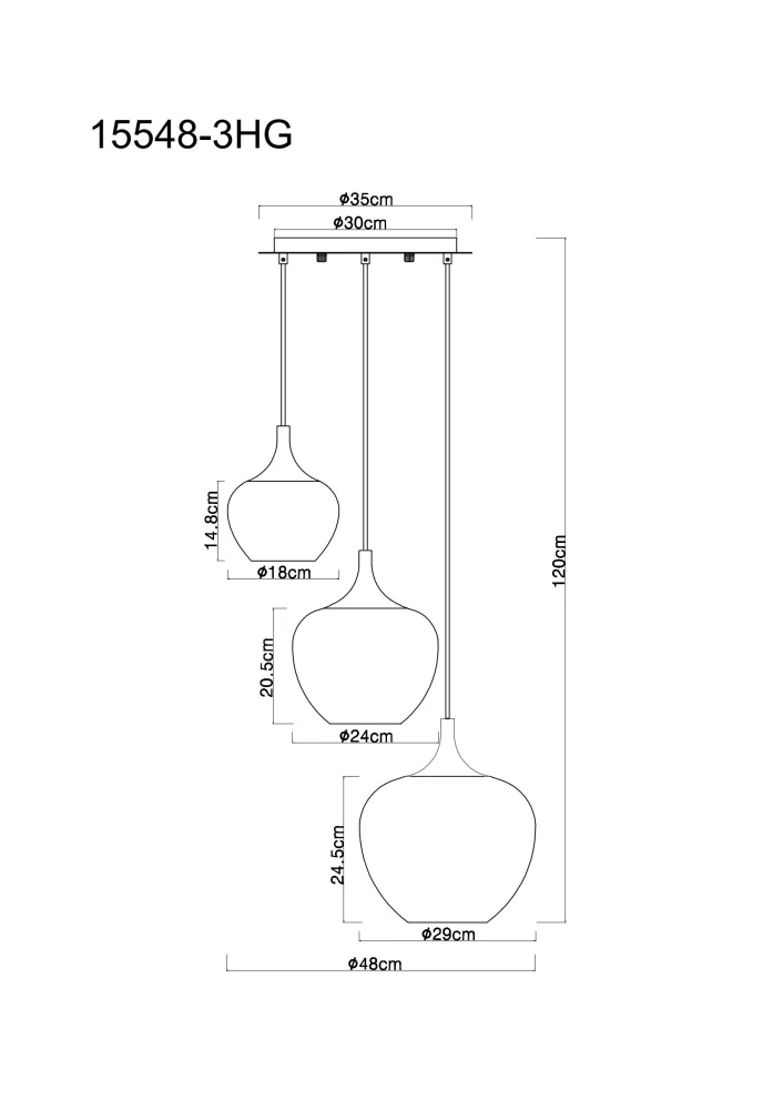 Globo 15548-3HG MAXY - Závěsný černý lustr s měděnými skleněnými stínidly, 3x E27, Ø 48cm 