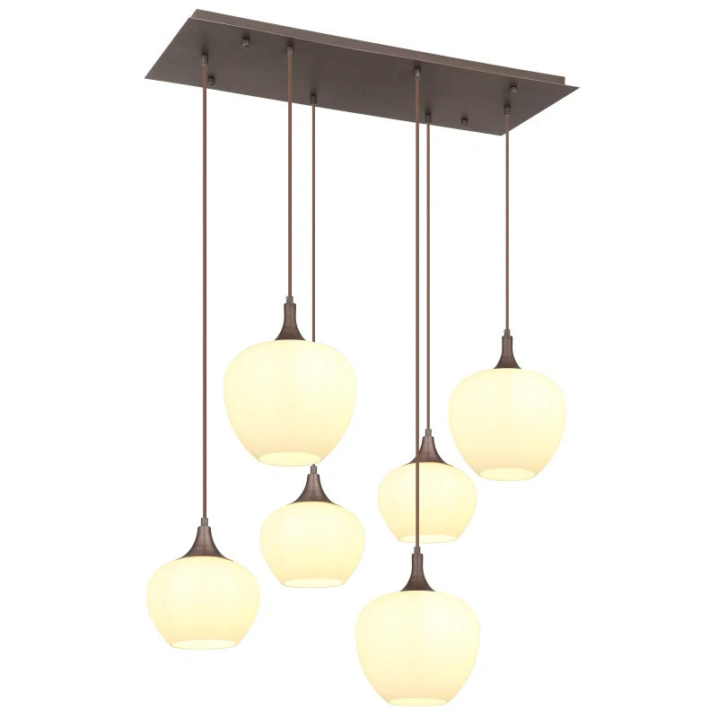 Globo 15548-6HC MAXY - Závěsný hnědý lustr se skleněnými mléčnými stínidly, 6x E27, 86 x 42cm