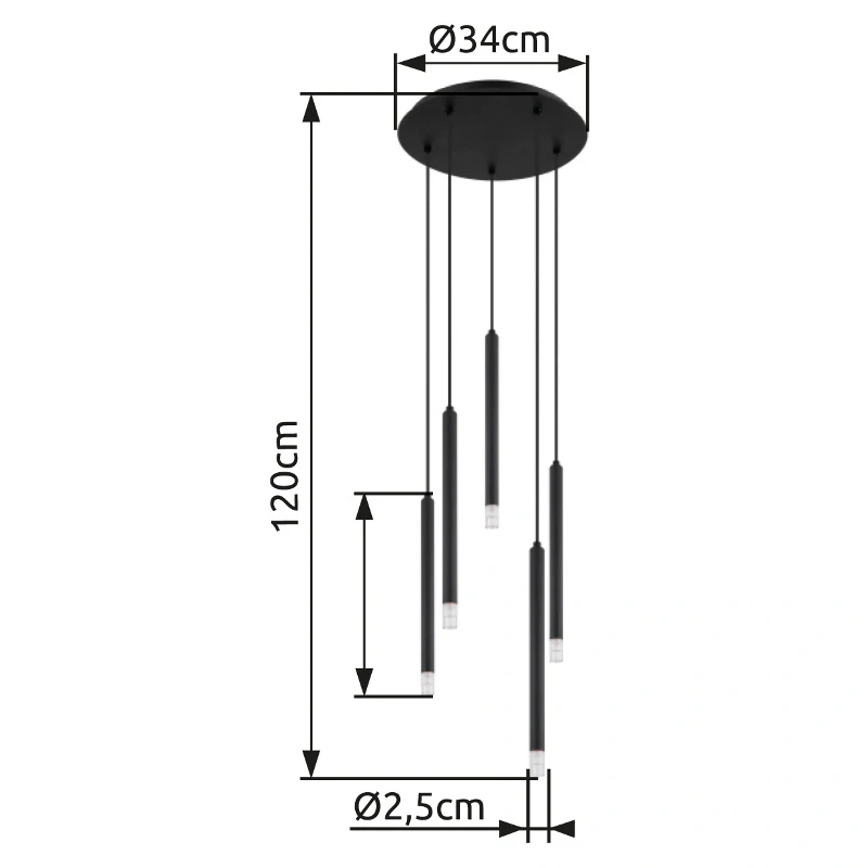 Globo 15629-5 BLAKE - Závěsný barové nebo kuchyňské svítidlo v černé barvě, 5 x G9, Ø 34cm