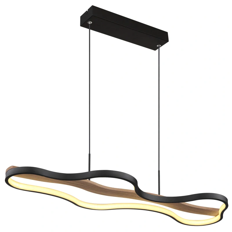 Globo 67181H BEZZY - Moderní LED lustr nad jídelní stůl v černé barvě se dřevem, dálkové ovládání LED 30W, 2700 - 6000K, 80 x 28cm