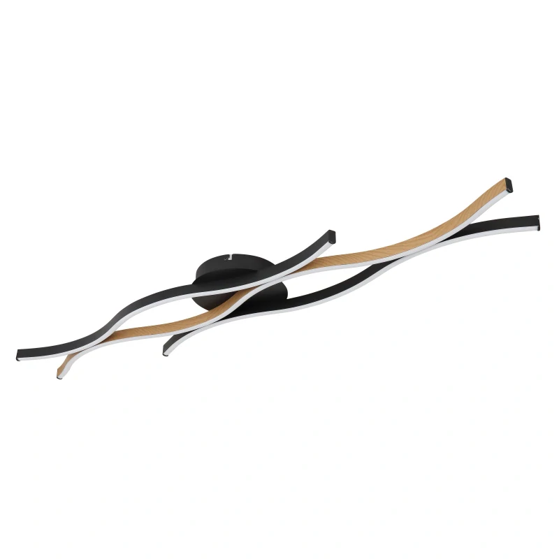 Globo 67206DW GERONIMO - Moderní LED stropní lustr v černé barvě s prvkem imitujícím dřevo, LED 35W, 3000K , 108 x 18cm