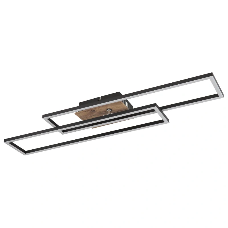 Globo 67208-30 DAKARI - Moderní LED stropní lustr v černé barvě s MDF dřevem, LED 30W, 3000K , 80 x 60cm