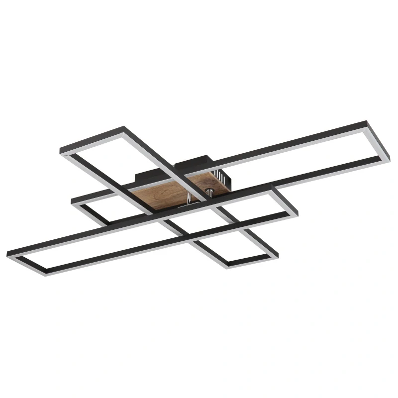 Globo 67208-40 DAKARI - Moderní LED stropní lustr v černé barvě s MDF dřevem, LED 40W, 3000K , max 80 x 60cm