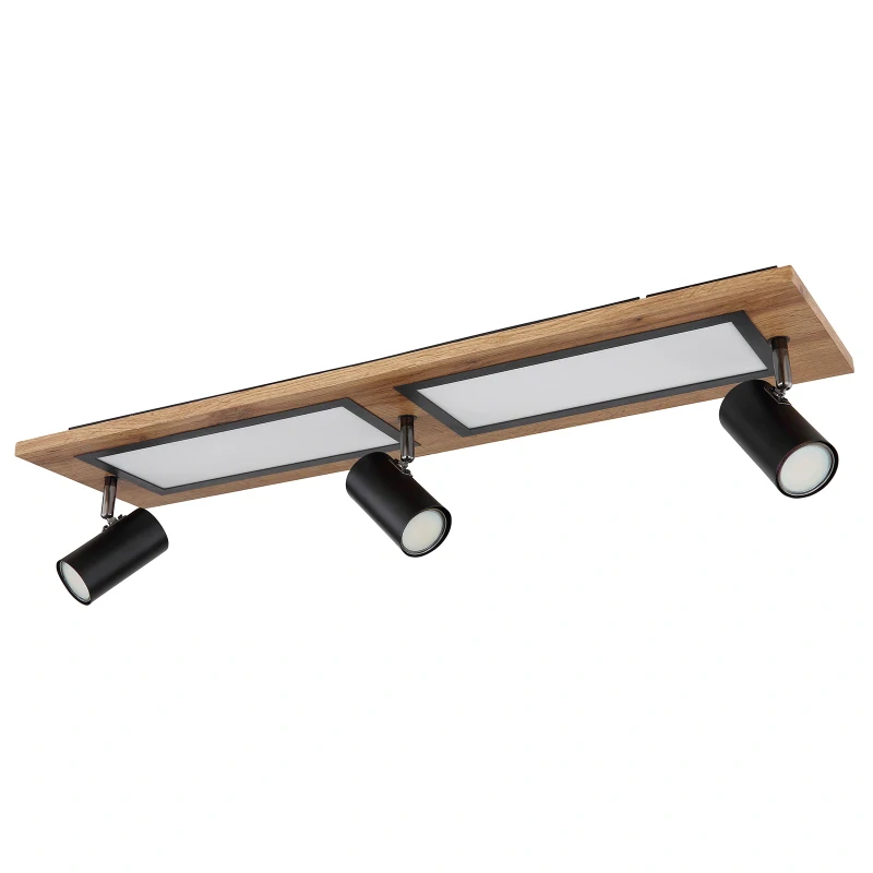 Globo 67306D1 ULLA - LED stropní svítidlo v černé barvě s MDF dřevem a natáčecími bodovkami, LED 24W + 3x GU10, 3000K, 80 x 20cm