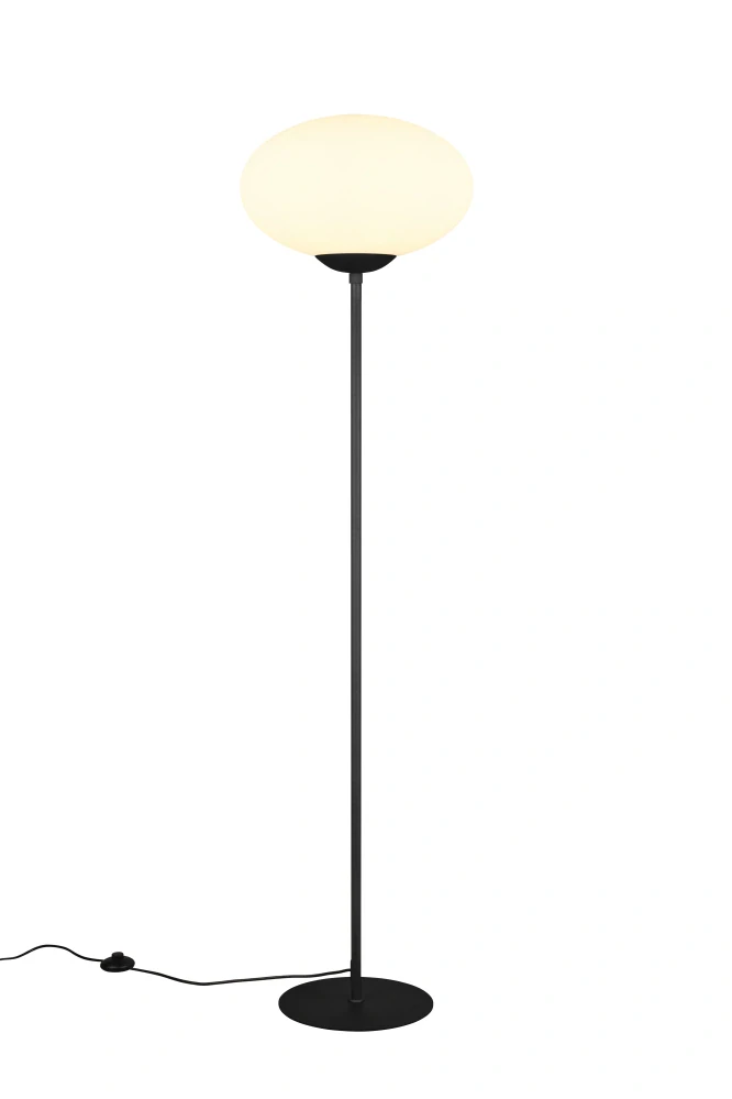 Trio Leuchten 563100132 FOMENTO - Černá stojací lampa se skleněným stínidlem, 1 x E27, Ø 40cm, 150cm