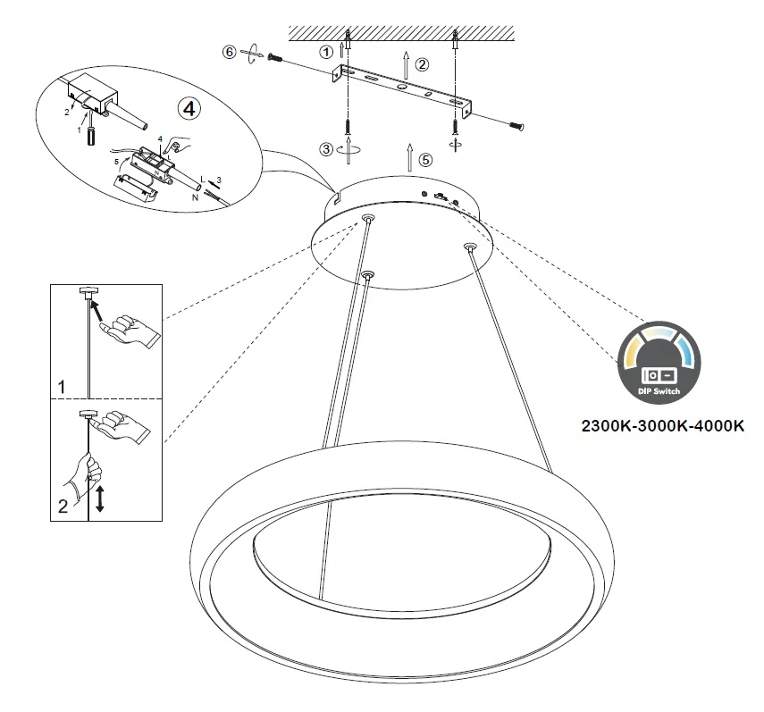 Trio Leuchten 349614531 CARDONA - LED bílé závěsné kulaté svítidlo stmívatelné běžným vypínačem a změnou barvy světla, LED 29W, 2300+3000+4000K, Ø 46cm
