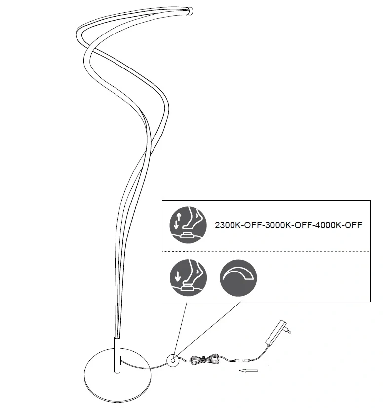 Trio Leuchten 444310131 NALA - Stojací bílá lampa stmívatelná nožním vypínačem, LED 46W, 2300+3000+4000K, 5500lm, 160cm