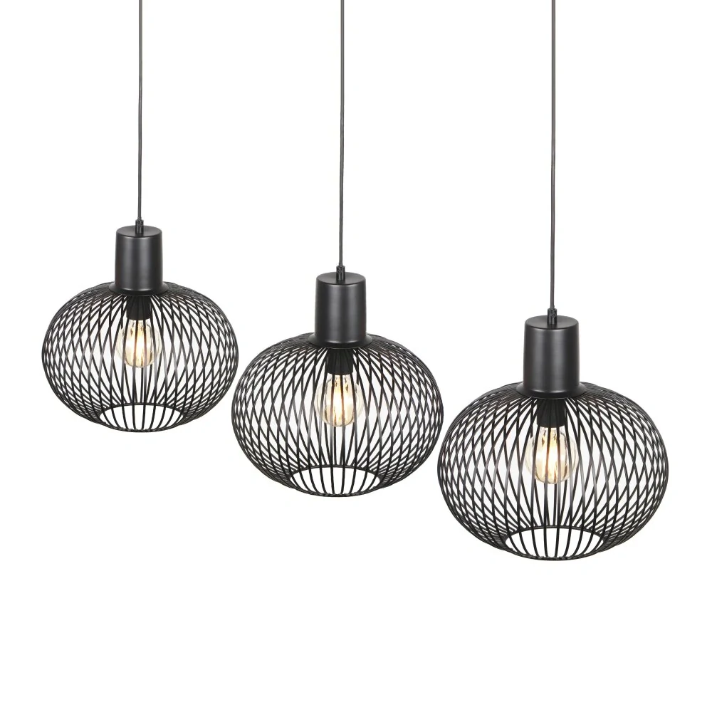 Trio Leuchten 365700332 GILA - Vintage závěsné trojramenné černé svítidlo, 3 x E27, 120cm