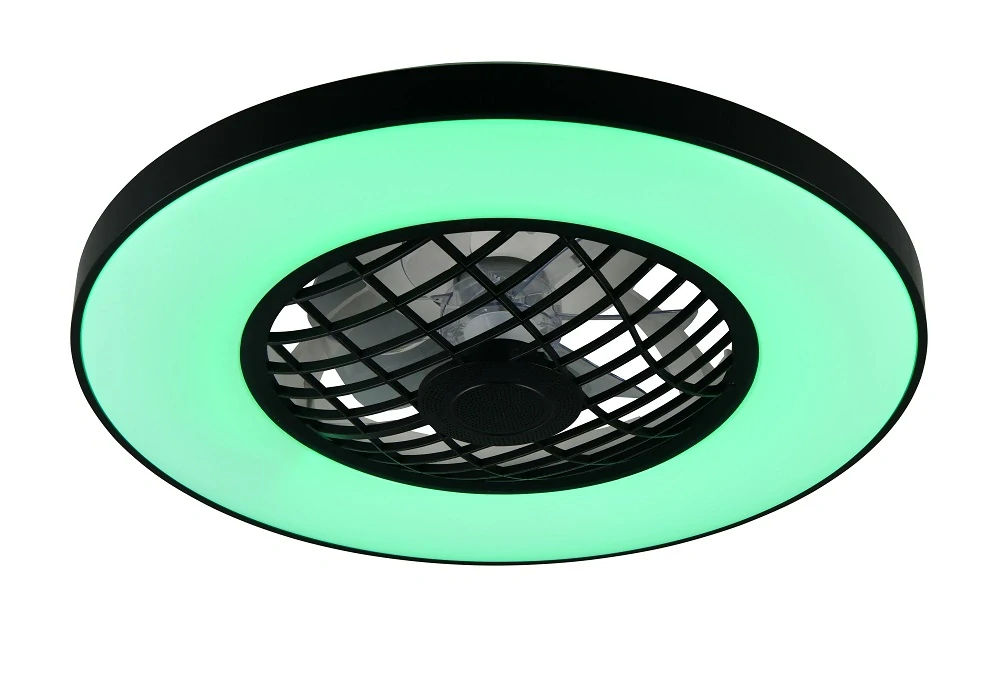 Trio Leuchten R64462102 LINKöPING - Stropní černý RGB LED ventilátor s dálkovým ovladačem a bluetooth reproduktorem, LED 53W, 2700-6500K, Ø 59cm