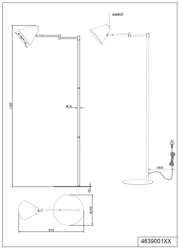 Trio Leuchten 463900115 COSIMA - Stojací čtecí lampa s natáčecím stínidlem v zelené barvě, 1 x E14