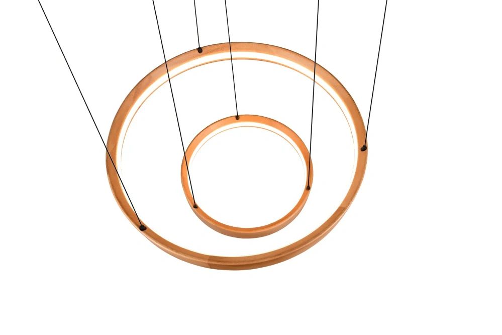 Trio Leuchten 355039130 LYNWOOD - Závěsné vypínačem stmívatelné kruhové dřevěné LED svítidlo nad stůl, LED 37W, 3000K, Ø 60cm 