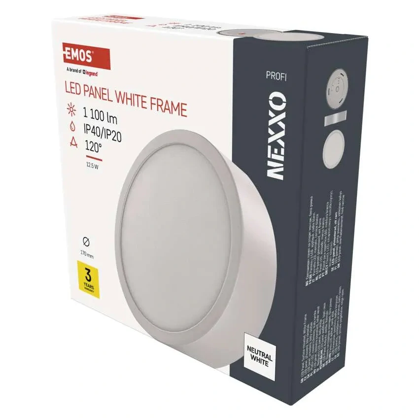 EMOS ZM5135 NEXXO - Přisazený stropní LED panel v bílé barvě, 12,5W, 1100lm, 4000K, IP40/IP20, Ø 17cm