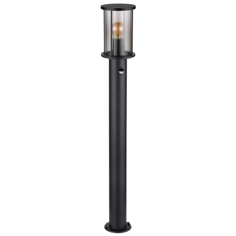 Globo 31363S GRACEY - Venkovní stojací lampa s pohybovým senzorem v černé barvě kovu a kouřovým sklem, 1 x E27, IP54, 100cm