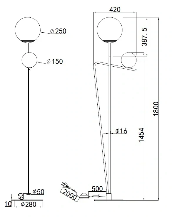Trio Leuchten 468900280 FLAMING - Moderní stojací lampa v černé a zlaté barvě s nášlapným vypínačem, 1 x E27 + 1 x G9, 180cm