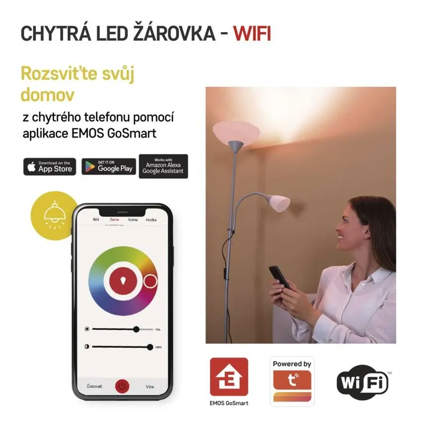 EMOS ZQW322R GO SMART - Chytrá LED RGB žárovka E14 svíčka, ovládání z mobilní aplikace, LED 4,8W, 2700-6500K + RGB, E14