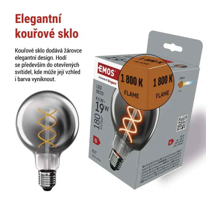 Emos Z52311 DECO SMOKE BULB - Retro LED žárovka E27 G95 s kouřovým sklem, 4,5W, 1800K