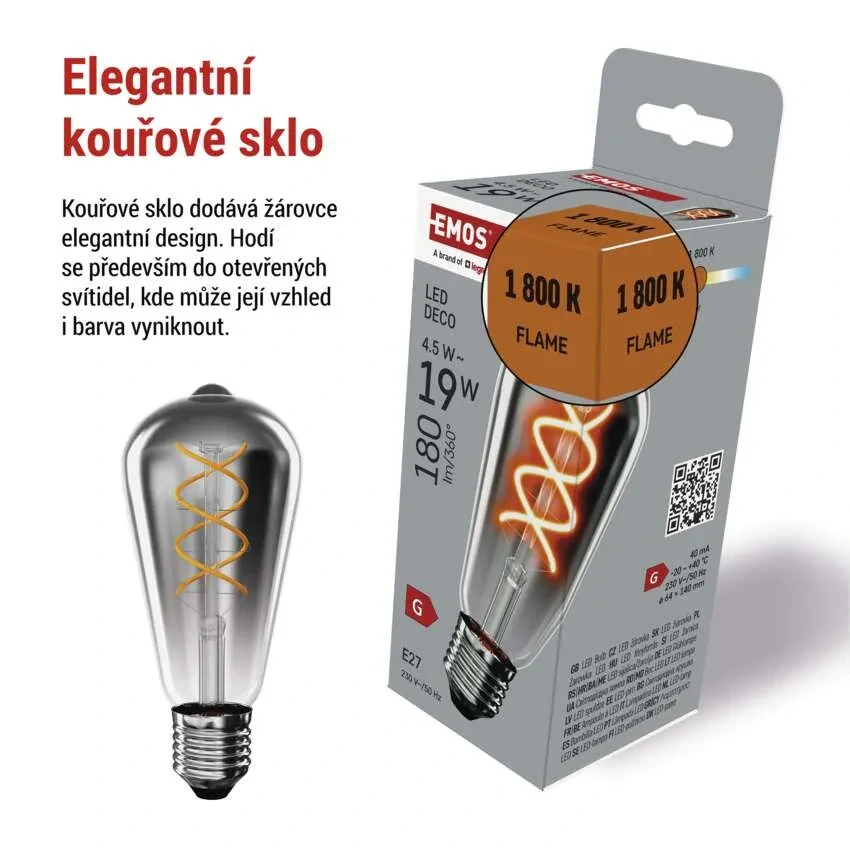 Emos Z57311 DECO SMOKE BULB - Retro LED žárovka E27 ST64 s kouřovým sklem, 4,5W, 1800K