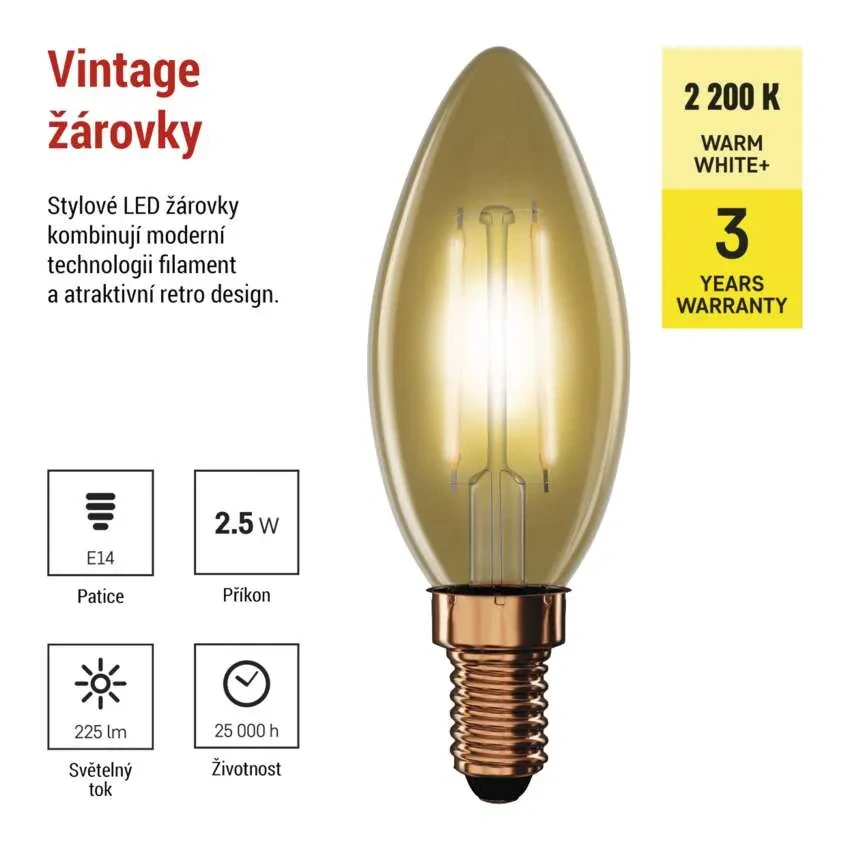 Emos Z53012 DECO VINTAGE BULB - Retro LED dekorativní žárovka svíčková E14, 2,5W, 2200K
