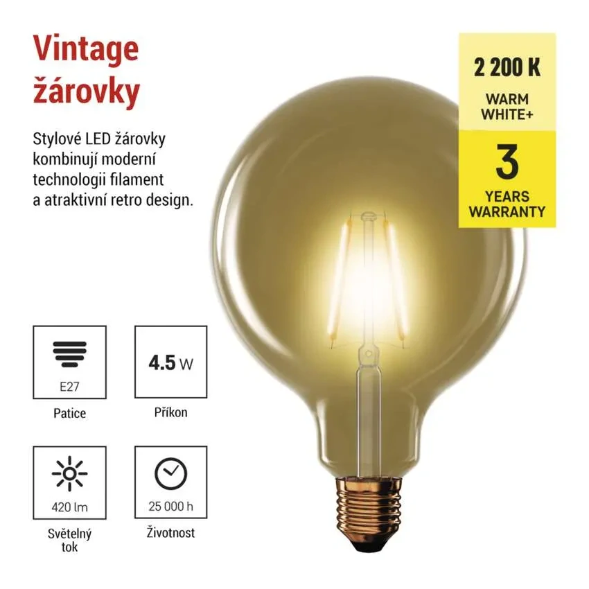 Emos Z58032 DECO VINTAGE BULB - Retro LED dekorativní žárovka G125, 4,5W, 2200K