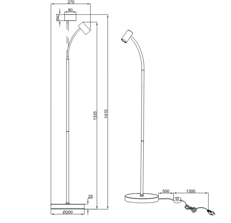 Trio Leuchten R46851032 TARYN - Stojací čtecí lampa v černé barvě, 1 x GU10 MINI, 133,5cm
