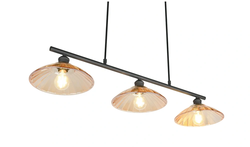 Trio Leuchten R36523032 ELUNA - Závěsný vintage lustr nad jídelní stůl s jantarovými skly, 3 x E27, 100cm