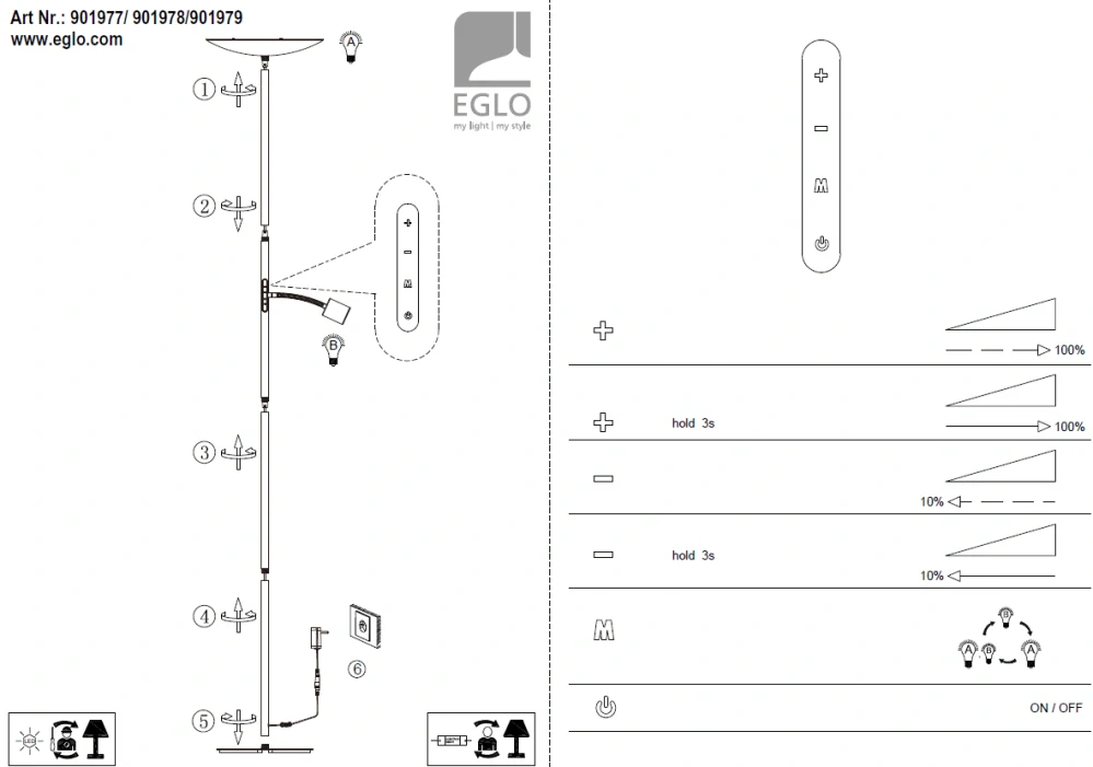 Eglo 901978 CONIVARINO - Čtecí dotykem stmívatelná LED lampa v bílé barvě, LED 26,5W + 4W, 170cm